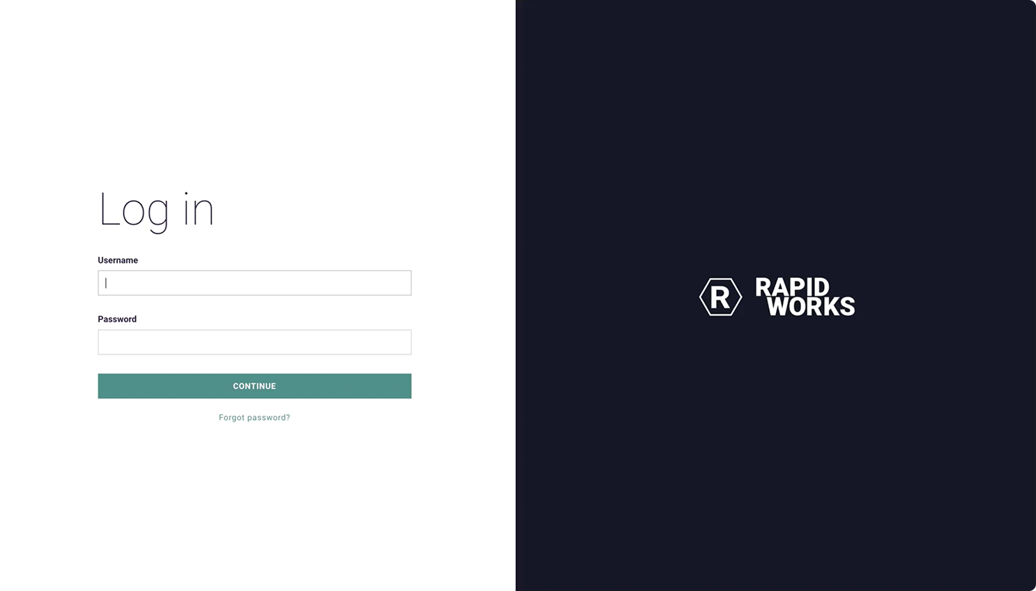 Rapidworks Login Screen